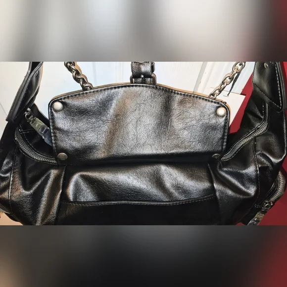 NWT Steve Madden BBRONX Satchel - Black Moto Studded Bag with Chain - Picture 4 of 15